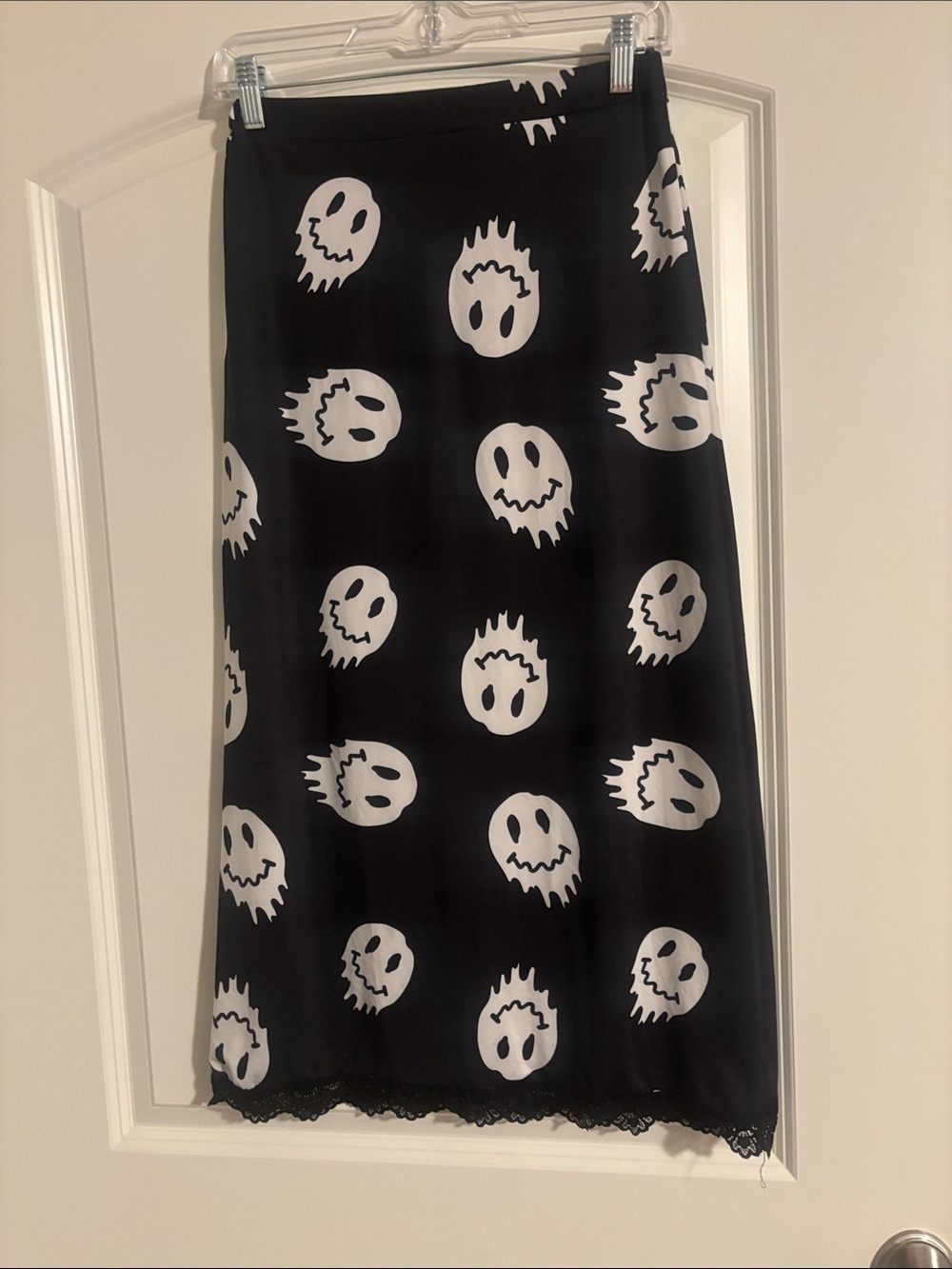 SHEIN Black Midi Skirt with White Smiley Faces